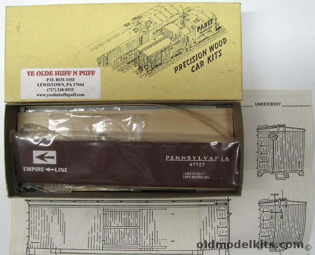 Ye Olde Huff-N-Puff S 40 Foot Wood Box Car PRR Empire Line - S Scale Craftsman Kit, 526 plastic model kit